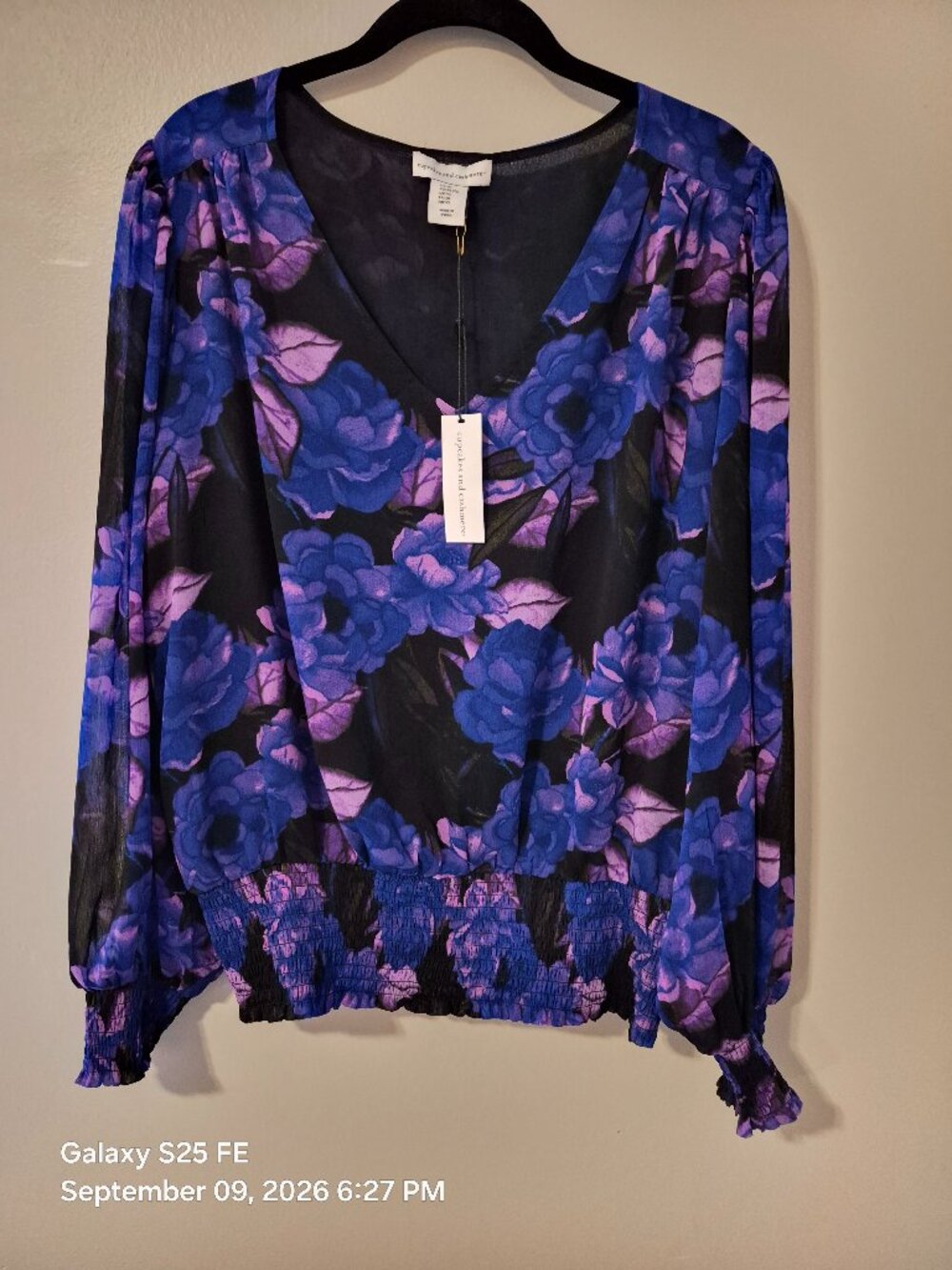 Women's XL Cupcake and Cashmere blouse, (multi-color, royal blue/violet/black)